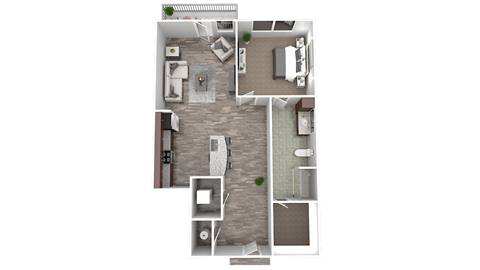 Floor plan for 1 bed, 1 bath, 634 sqft
